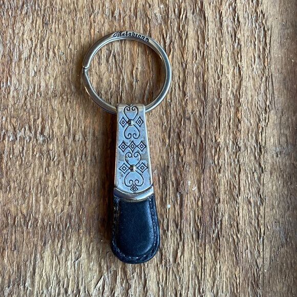 Brighton vintage etched silver and black leather key chain‎ ring - Picture 4 of 4